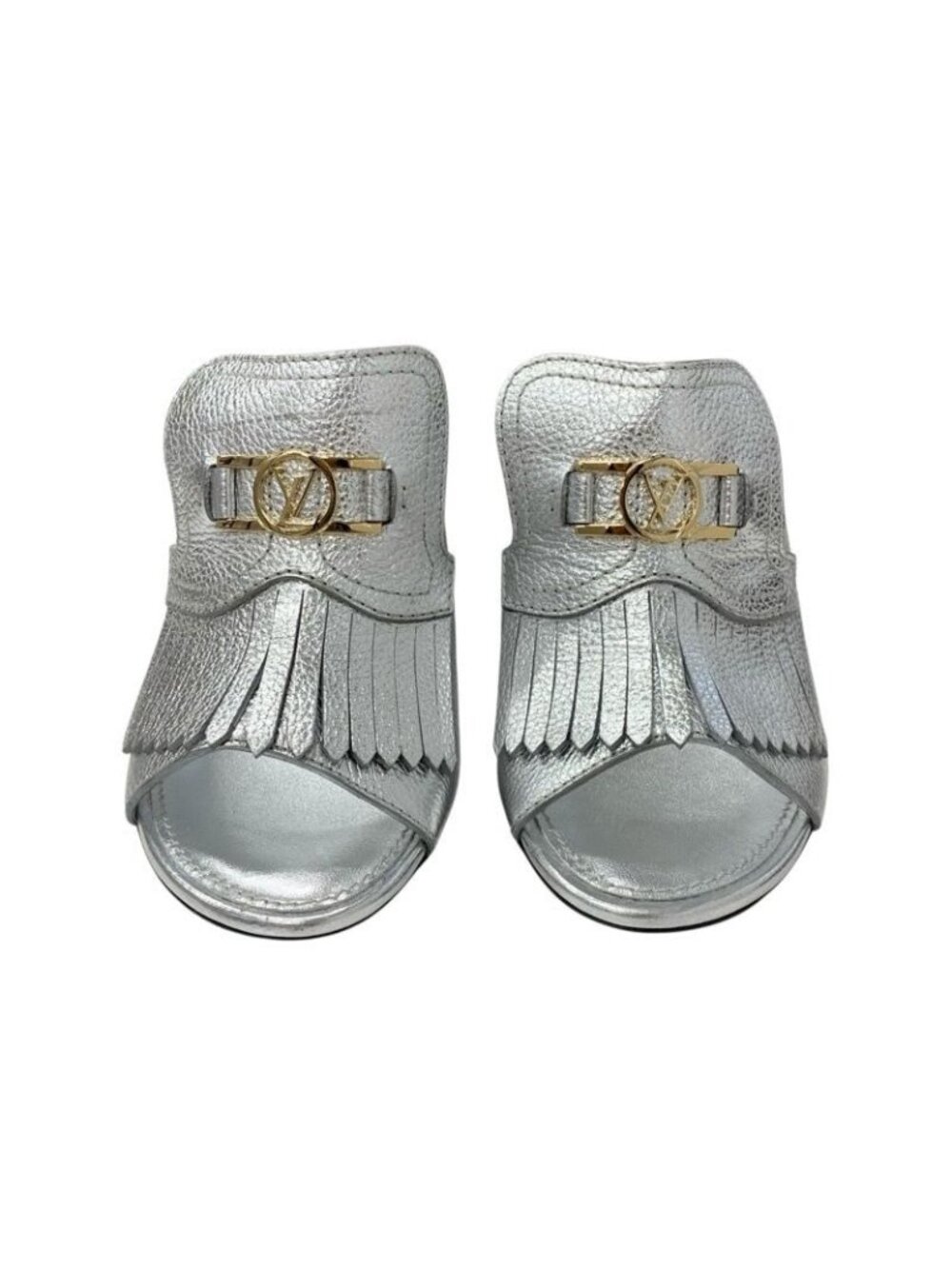 Louis Vuitton Indiana Line Sandals Shoes Leather Metallic Silver Gold Logo - Picture 3 of 10